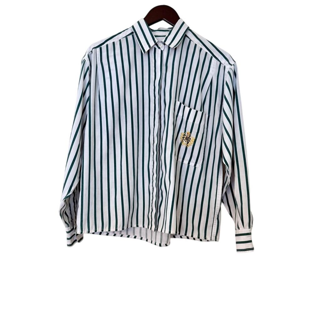 Vintage Nautical Emerald Green Pinstripe Button Up Shirt